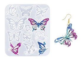 Molde silicona 12 aritos mariposas y corazones CALADOS 